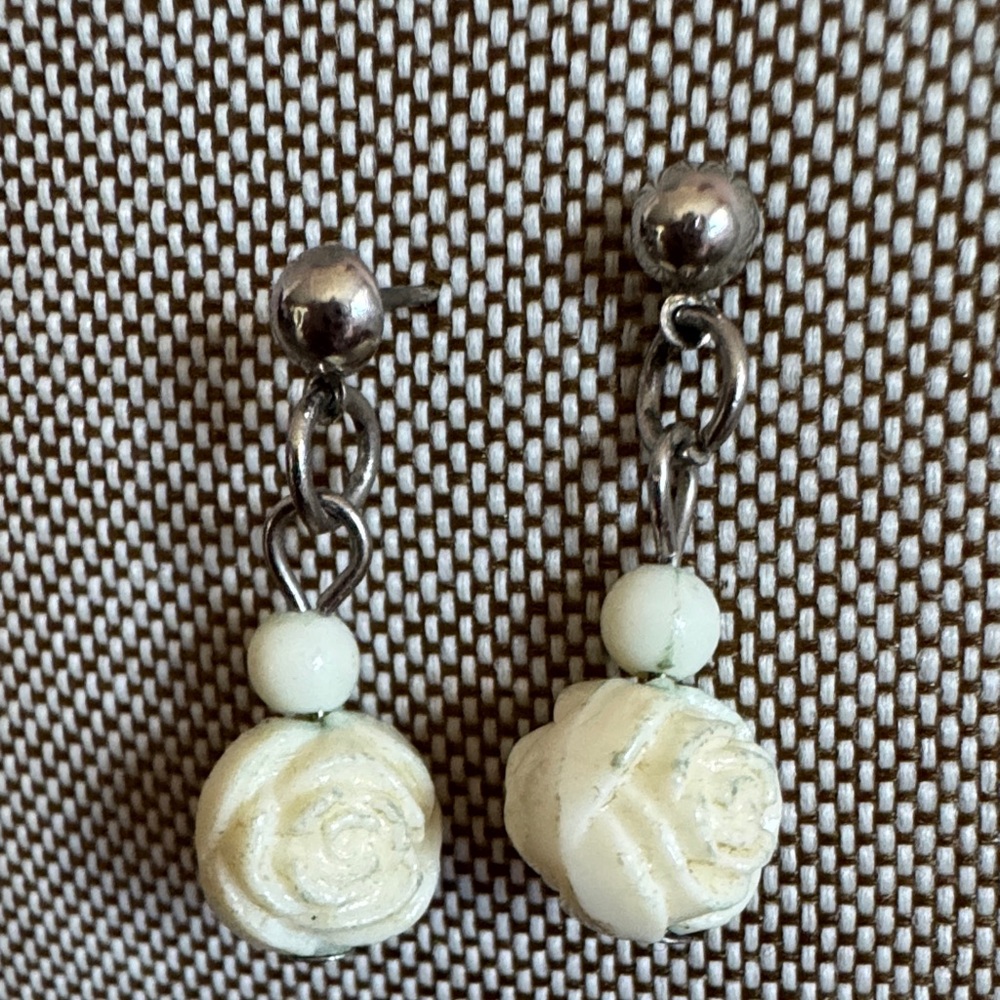 Elegant Cream Rose Dangle Earrings